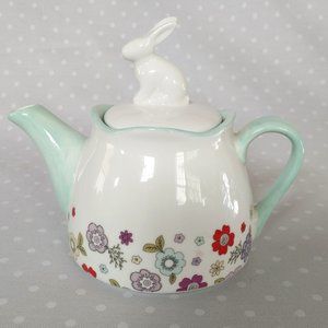 Ashley Thomas Small Porcelain One Cup Floral Teapot with Rabbit Lid